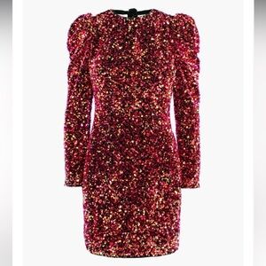 Adelyn Rae Gale Velvet Sequins Puff Sleeve Mini Dress in Raspberry Punch Small